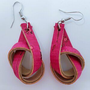 Pink Cork Leather Loop Earrings
